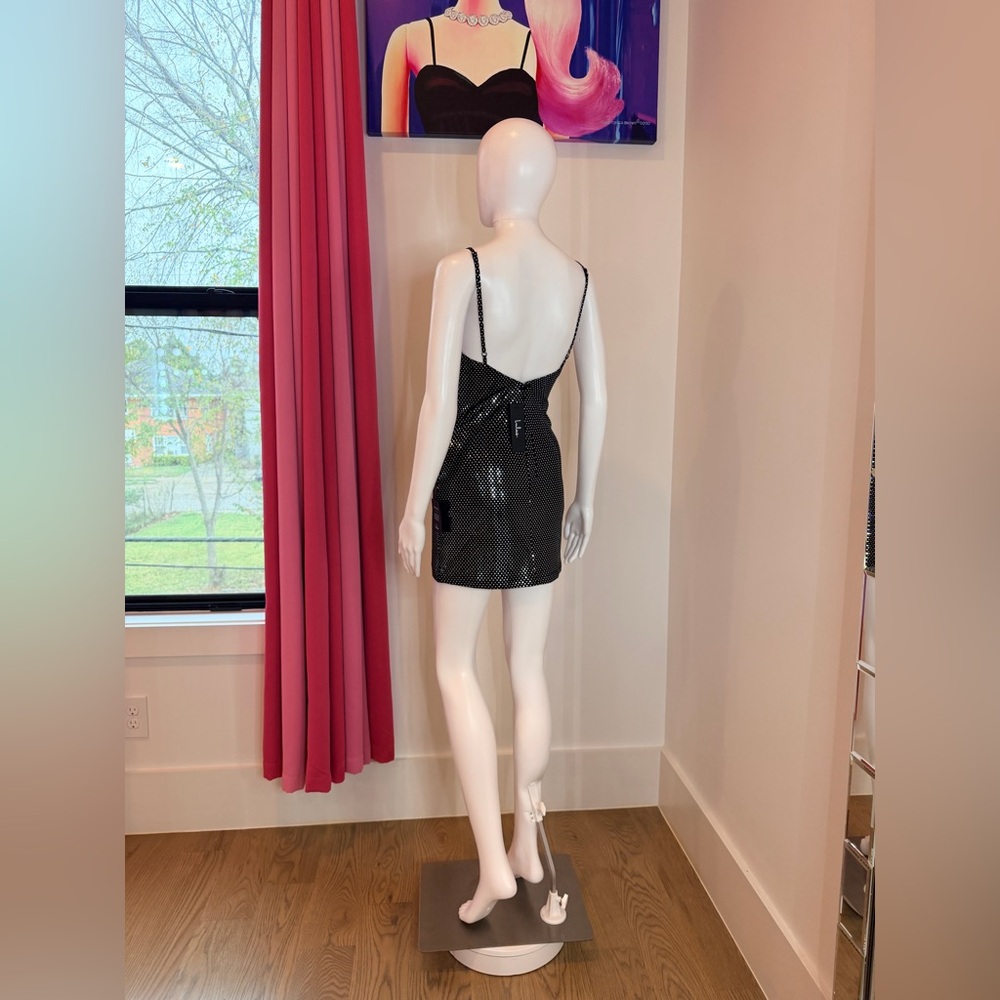 NWT Lulu’s Black Dotted Mesh Bodycon Mini Dress size XS - Picture 5 of 8